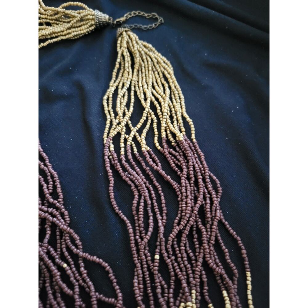 Vintage 17 Strand Beaded Necklace In Purple and copper Tones 32" - Picture 2 of 5
